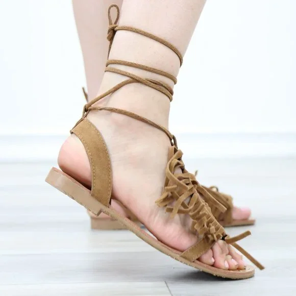 Gray Gladiator Laced-Up Bootie Style Flat Sandals - Picture 5 of 11